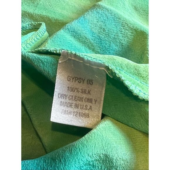 Gypsy05 XS blue green100% silk hand tie dyed empire waist boho maxi dress beach - Picture 10 of 11